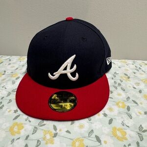 New Era 59FIFTY Atlanta Braves Fitted Hat Navy Red MLB Cap Size 7 5/8